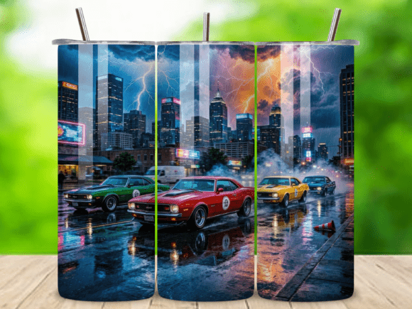 20 Oz Classic Cars Tumbler Wrap PNG