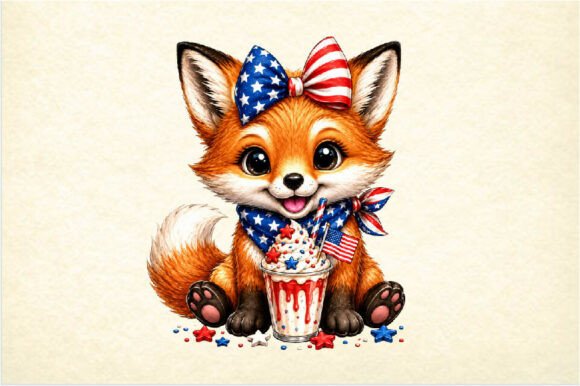Cute Patriotic Fox 4th July Clipart