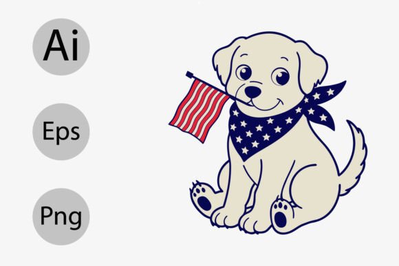 Cute Puppy Dog Holding an American Flag