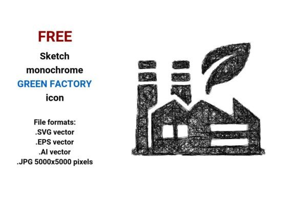 Free Sketch Green Factory Icon: Scalable Vector Resources for Clean Industry Design