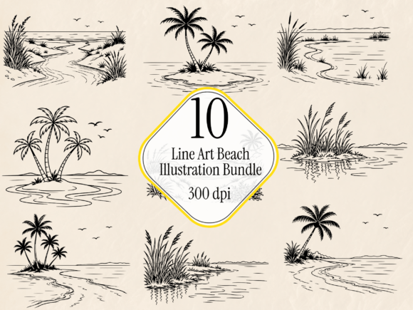 Line Art Beach Illustration Bundle: A Creative Powerhouse for Designers and Entrepreneurs