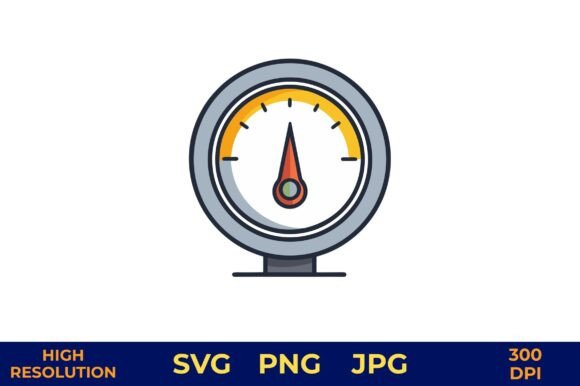 Oil Pressure Gauge Vector Icon in Yellow
