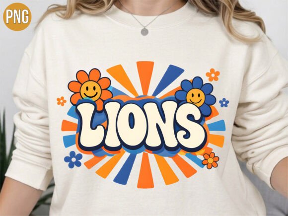 Retro Sunburst Groovy Lions PNG