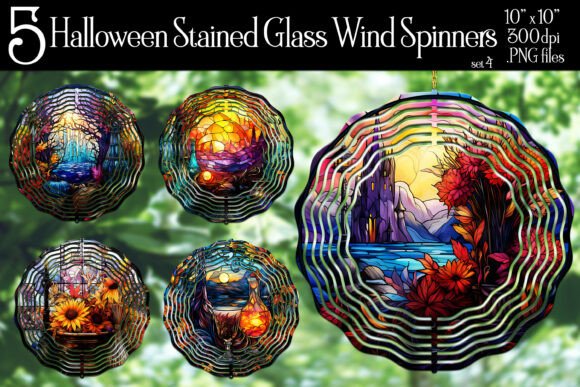 Stained Glass Halloween Wind Spinners S4: A Creative Sublimation Design Package