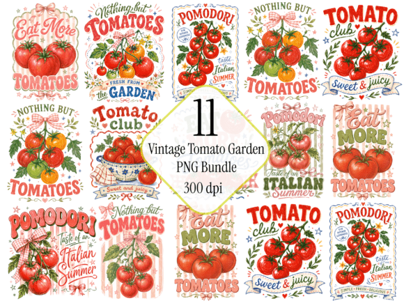 Vintage Tomato Garden PNG Bundle