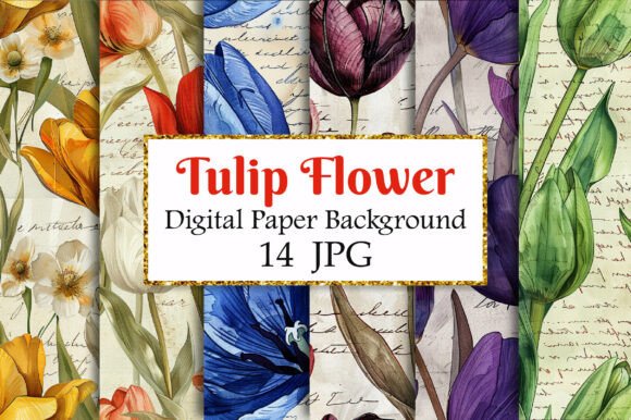 Vintage Tulip Flower Digital Paper